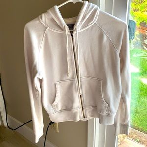 Cropped white zip up hoodie